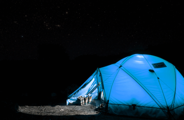 Blue tent at night