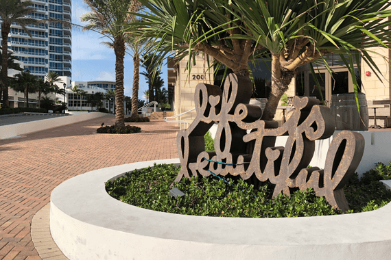 'Life is Beautiful' word sculpture on South Beach, Miami